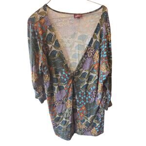 Salaam Artsy Top XL Womens V Neck Stretchy Art To Wear Pullover Geometric